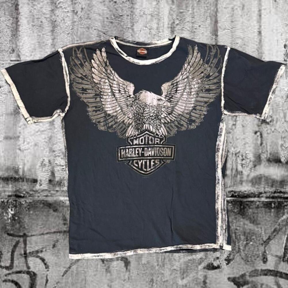 Harley-Davidson Eagle Acid Wash Trim T-Shirt XL Black La Crosse Area Wisconsin